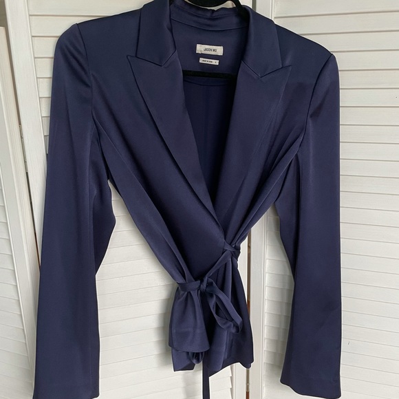 Jason Wu Designer Blue Satin Blazer Size 4 Small - Picture 4 of 6